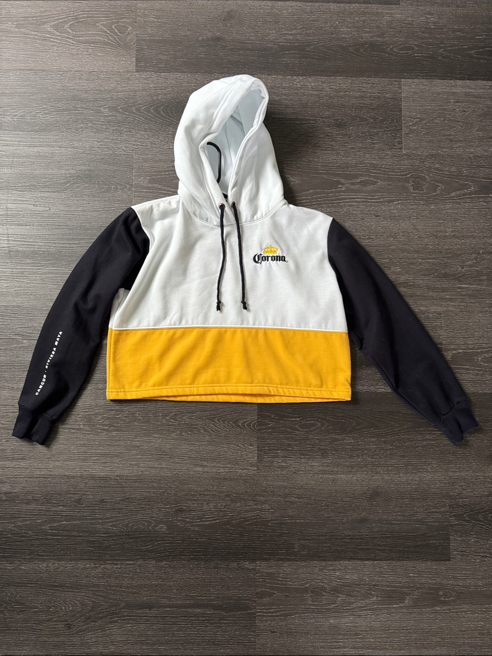 Corona Women’s Cropped Colorblock Hoodie - White, Black & Yellow